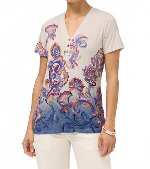 NEW JOHNNY WAS janie favorite button neck tee in melure